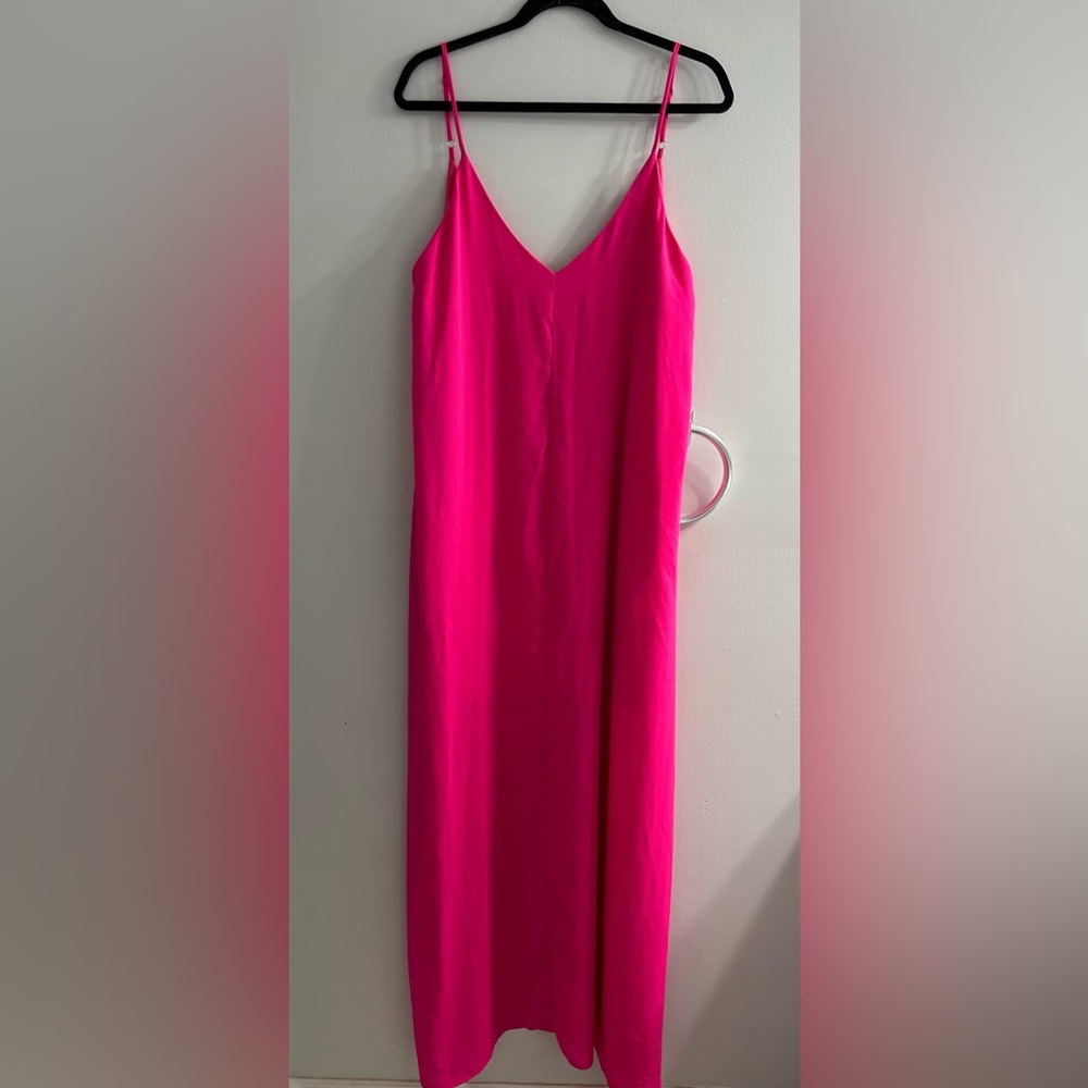 Pink lily floor length v neck dress wedding guest dress